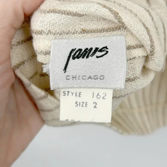 Vintage 80s Cotton Blend Midi Skirt Set M Cream Stripe Draped Collar Top Coastal - Picture 7 of 12